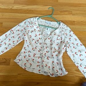 Intermix 100% Silk White Cherry Tie-up Blouse